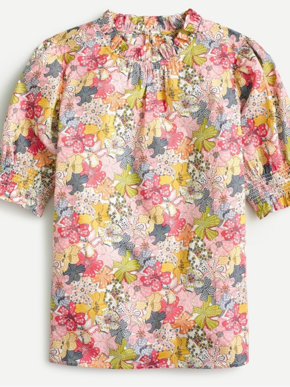 J.Crew Liberty Mauvey Floral Smocked Puff Sleeve Top Hipster Multi SZ M